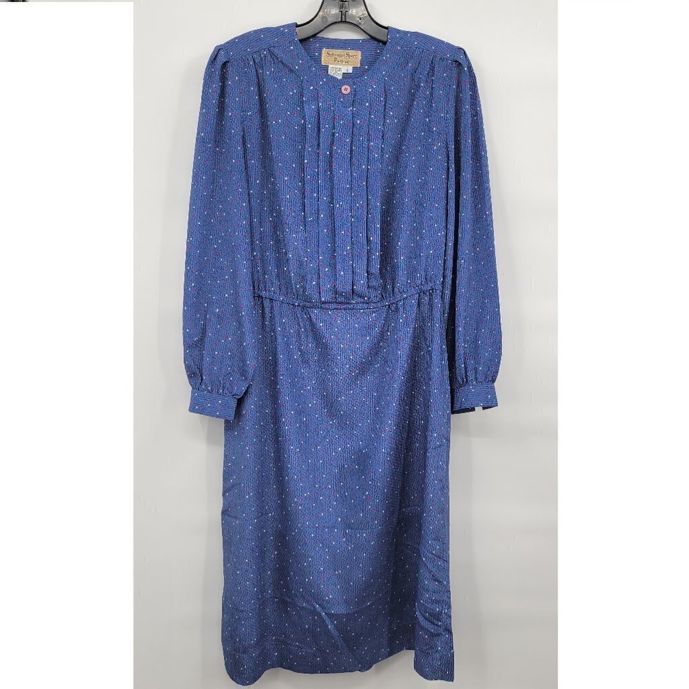Schrader Sport Womens Blue Vintage Long Sleeve Round Neck Midi Dress Size 8